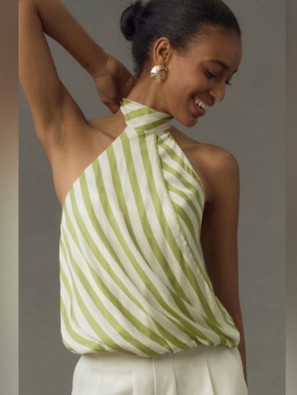 New Anthropologie Striped Green Asymmetrical‎ Sleeveless Tank Top Medium